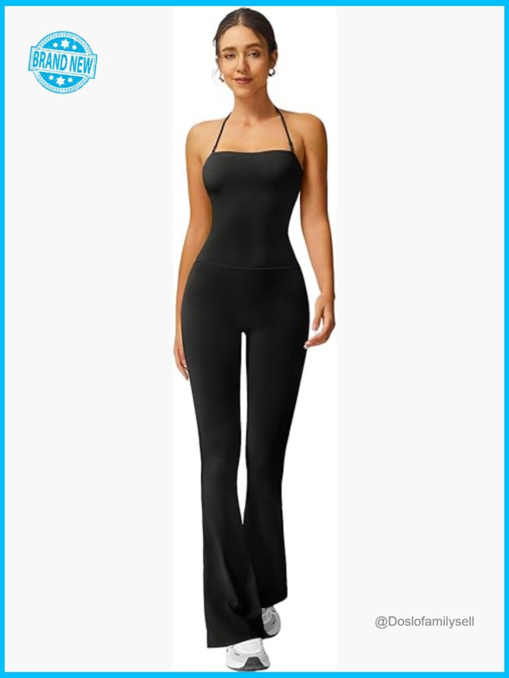 Flare Leg Yoga Jumpsuit Halter Top High Waisted Bootcut Workout One Piece